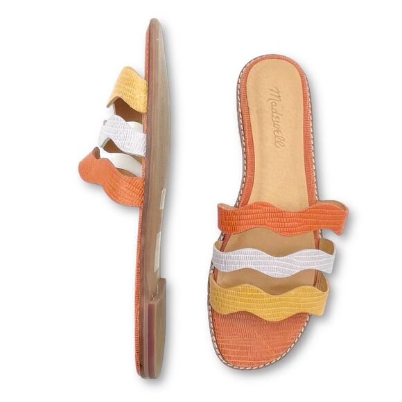 Madewell Wave Slide Sandal Size 8.5 Colorblock Leather Faded Straw Mist Multi - Picture 1 of 15